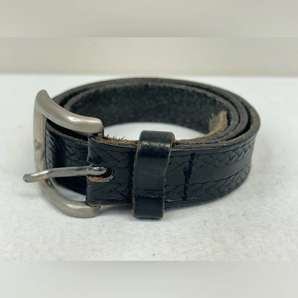 Vintage Men's Black Leather Belt Silver Buckle Size 38 Boho Western Style Ranch